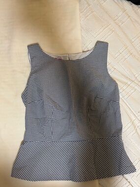 Talbots Navy and White Gingham Peplum Tank